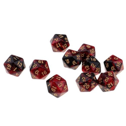10 Pieces Polyhedral Dice Set D20 Dice 20mm Acrylic 20 Sided Game Dice for Dungeons and Dragons RPG MTG DND Dice Table Games (Red Black) - color: Red Black