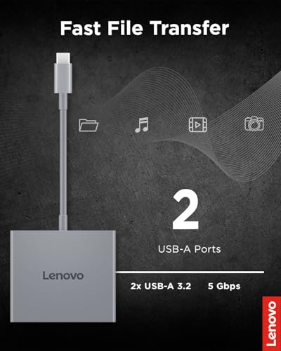 Lenovo USB-C 4 in 1 Travel Hub Block with Integrated Cable, 1x HDMI 4K @ 60Hz, 2X USB-A 3.2, 1x 3.5mm Combo, Luna Grey – Portable, Compact, High-Speed Connectivity Laptops PC Gaming Console Charging