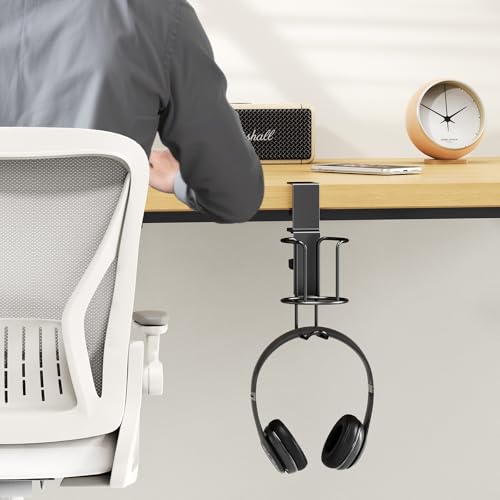 CABTE 2 in 1 Desk Cup Holder with Headphone Hanger Holder | Anti-Spill Clip-On Table Cup Hook with 360° Rotation for Lawn Chair, Office Home Gaming Table (1 PACK) - color: 1 PACK