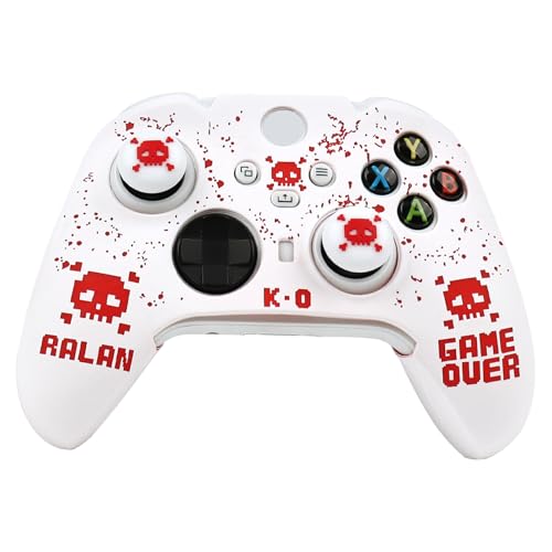 Pixelated Skull Controller Skin Compatible with Xbox Series X Wireless Controller, RALAN Protector Case， Customised Thumb Grips Cap - color: Pixelated Skull White Red