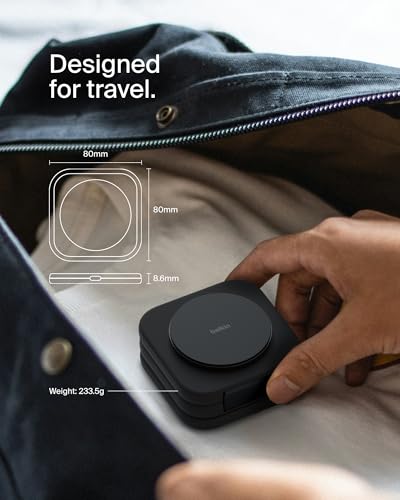 Belkin Qi2 15W Magnetic Wireless Travel Pad, 3 in 1 Foldable Charger | MagSafe compatible, iPhone 16 Series, Apple Watch, AirPods, BoostCharge Pro, portable travel charger, Magnetic - style: 3 in 1