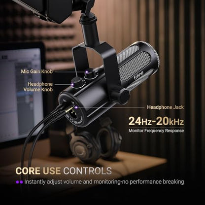 FIFINE AmpliTank TANK6 USB/XLR Dynamic Podcast Microphone for Vocal | Home Studio Streaming Mic, Mute Button, Monitoring Headphone Jack, Gain Knob, Metal Material, for Broadcast Recording - size: TANK6