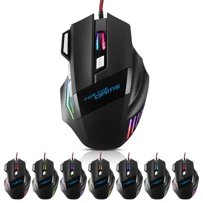 Guiheng Wired Gaming Mouse, 7-Color Optical USB Mice for Laptop/Desktop, 1200 to 3600 and RGB Light, Ergonomic with 7 Programmable Buttons for Computer Windows 7/8/10/XP Vista Linux Chromebook PC