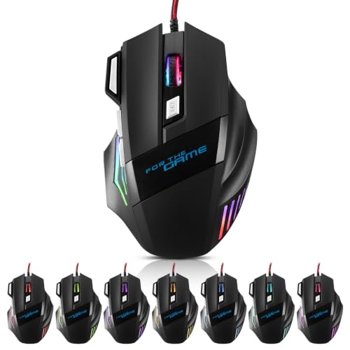 Guiheng Wired Gaming Mouse, 7-Color Optical USB Mice for Laptop/Desktop, 1200 to 3600 and RGB Light, Ergonomic with 7 Programmable Buttons for Computer Windows 7/8/10/XP Vista Linux Chromebook PC