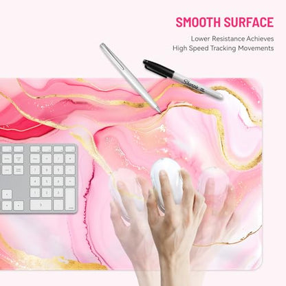Mousepad Desk Mat Gaming Large Keyboard Cute Office Desktop Computer Laptop Marble XXL Long Giant Big Kawaii Aesthetic Girly Pretty Design Women Girl Gamer Oversized Wide 30x12'' Mousepad - color: Pink Marble