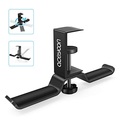 aceyoon Foldable Headphone Stand for Desk, Aluminum Headset Stand Clamp Hook Under Desk Space Save Mount, Headset Holder for Gaming Headphone, Office, Backpack, Bag, Purse Hanging (Black) - color: Dual Stand