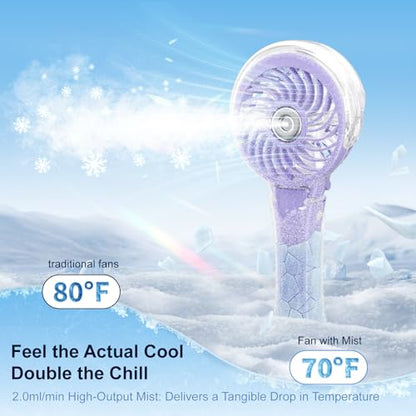 HandFan Upgraded Portable Handheld Misting Fan, Personal Mister Fan, Spray Water Mist Fans, Foldable Electric Mini Cooling Hand Fans for Beach Travel Disney(Light Purple) - color: Light Purple, style: HF318C