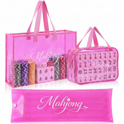 3 Pcs Clear Mahjong Bag Set, Waterproof PVC Tote Bags with Zipper Closure Large Medium Carry Bag with Storage Pouch Transparent Organizer for Mahjong Tiles, Travel,Game (Red) - color: Red