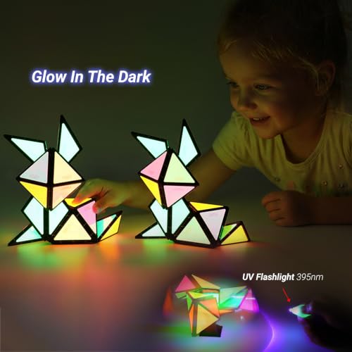 TOSY Magnet Pyramid - 1 Fidget Cube Transforms into 1 Billion Shapes, 243 Rare Earth Magnets, Glowing, Holographic Design, Spinner Accessory, Gift for Christmas Birthday (Set of 1 Stone 1 Glow) - color: Mixed Set (1 Stone 1 Glow)