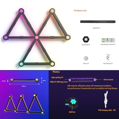 RGB Wall Light Lines, mart Gaming LED Lights DIY Geometry Splicing Gaming Wall Light Bar,WiFi RGB Strip Lights with Music Sync, App & Remote Control,DIY Modular Wall Lighting for Game Room
