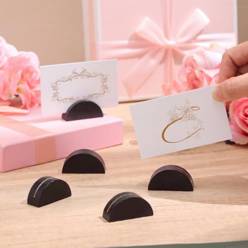 Colingmill 24 Pcs Wooden Table Number Stands with Tented Cards,Black, White | Wedding Table Name Holder Semicircular Design Place Card Holders for Retail Shop Wedding Party Events - color: Black, White