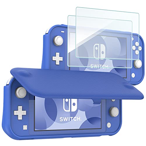 ProCase Flip Cover for Nintendo Switch Lite with 2 Pack Tempered Glass Screen Protectors, Slim Protective Case with Magnetically Detachable Front Cover for Nintendo Switch Lite 2019 -Blue - color: Blue