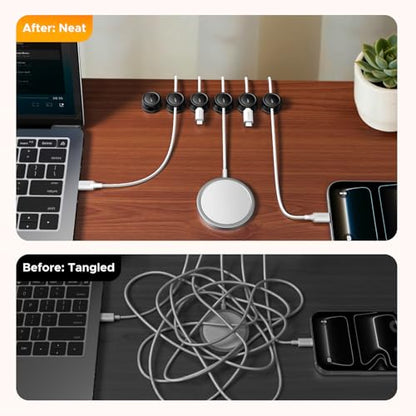 UGREEN Magnetic Cable Management Clips, 360° Rotation Desk Cord Organizer 1s Fast Locking, Strong Adhesive Cable Holder Fits Cables Wires for Workspace, Nightstand, Home Office,Car