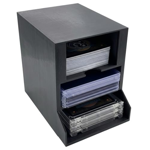 Card Care Lite - Toploader Dispenser Stackable Card Storage Box Sleeved Card Tray with 3 Dividers 35PT- Penny Sleeve Holder (Black)