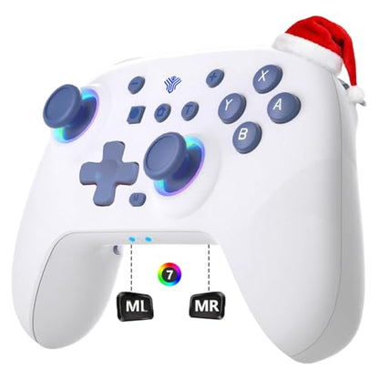 SZYUYU Switch Controller for Switch 2,Switch Pro Controller for Switch/OLED/Lite/PC with 7 Colors LED Light/3-level TURBO Adjustable,4-Speed Dual Vibration/Hall Effect Sticks/Wake Up/Gyro Axis Motion (White) - color: White