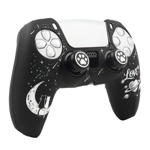 Moonlit Cats with a Loving Heart Controller Skin Compatible with PS5/Playstation 5 Controller, RALAN Protector Case Cover Customised Thumb Grip - color: MCats Black White