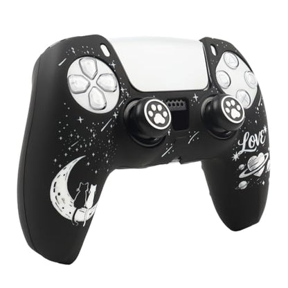 Moonlit Cats with a Loving Heart Controller Skin Compatible with PS5/Playstation 5 Controller, RALAN Protector Case Cover Customised Thumb Grip - color: MCats Black White