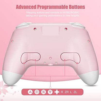 Mytrix Wireless Controller for Windows PC iOS Android Steam Deck, Bluetooth Controller with Programmable Buttons, Turbo & Vibration - Pink - color: Light Pink