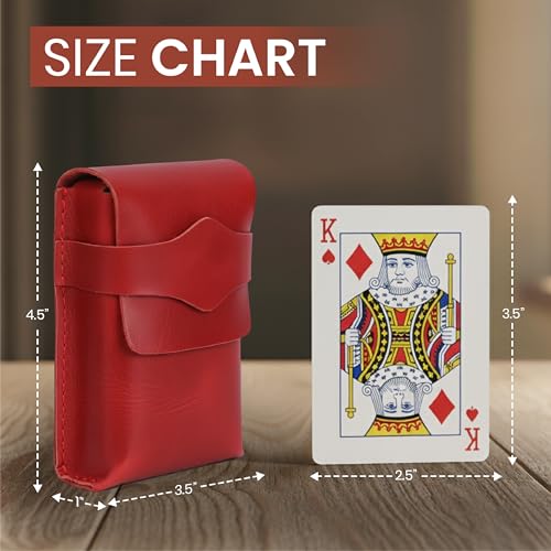 Red Leather Playing Card Case 1 Deck - Handmade Full-Grain Leather Playing Cards Storage Box - Game Playing Card Box Case Fits Poker & Bridge Size Cards, Game Card Playingcard Holder Case - color: Red