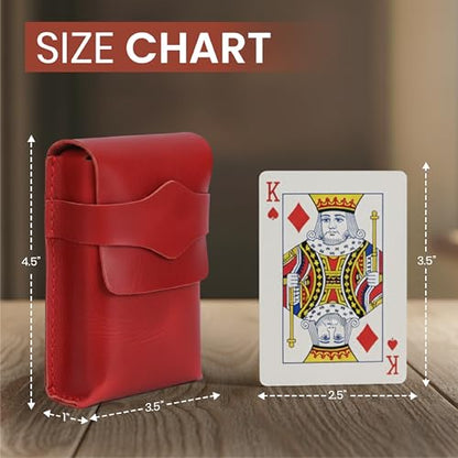 Red Leather Playing Card Case 1 Deck - Handmade Full-Grain Leather Playing Cards Storage Box - Game Playing Card Box Case Fits Poker & Bridge Size Cards, Game Card Playingcard Holder Case - color: Red
