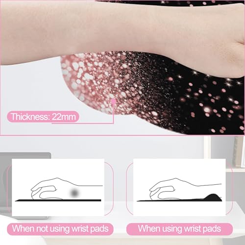 Rose Gold Glitter Mouse Pad with Wrist Rest and Keyboard Wrist Rest Set, Non-Slip Rubber Base Memory Foam Mouse Pad Set for Women, Office Desk Accessories, Gaming - color: Rose Gold Glitter