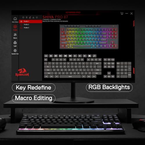 Redragon K516 PRO Shiva TKL RGB Wireless Membrane Gaming Keyboard, 87 Keys Mechanical-Feel Keyboard w/Smooth Linear Switch, On-Board Macro & Multimedia Keys, 16.8M RGB Backlit, Software Supported - size: 87 Keys Pro
