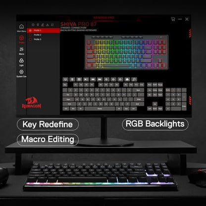 Redragon K516 PRO Shiva TKL RGB Wireless Membrane Gaming Keyboard, 87 Keys Mechanical-Feel Keyboard w/Smooth Linear Switch, On-Board Macro & Multimedia Keys, 16.8M RGB Backlit, Software Supported - size: 87 Keys Pro