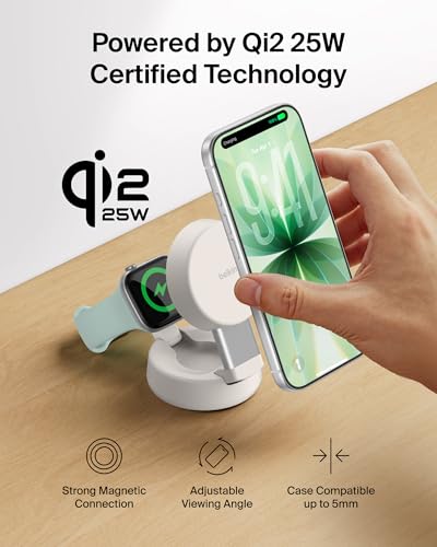 Belkin Qi2.2 25W Wireless 2 in 1 iPhone Charger, Fast Charging for Travel | Fast Charging, MagSafe Compatible, iPhone 17/16/15, Apple Watch, Travel Charger, Magnetic - color: Sand, style: 2 in 1