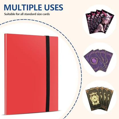Card Binder, EDUDIIU 9 Pockets Premium Trading Card Binders, Cards Collection Binder Album, Side Loading Yugioh Holder Book for Sport, Football, Baseball Collector - Red - color: Red