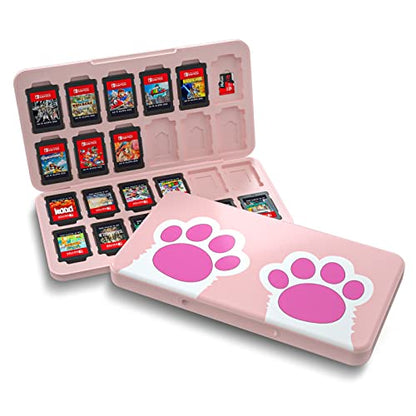 NANANINO Pink Game Storage Case Compatible with Nintendo Switch – Slim 24-Slot Holder with Cute Cat Paw Design - color: CatPaw