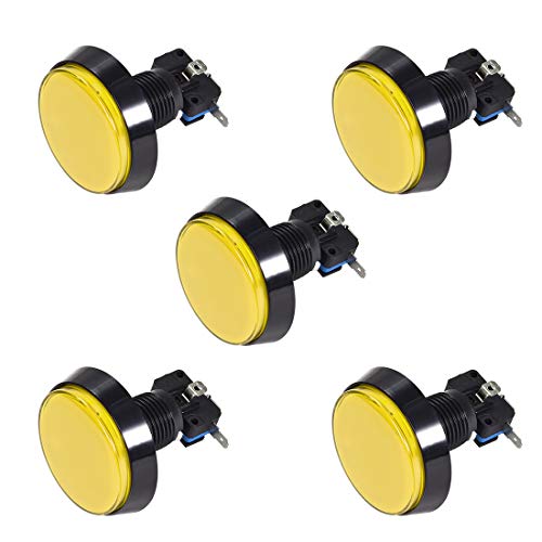 uxcell Game Push Button 60mm Round 12V LED Illuminated Push Button Switch with Micro Switch for Arcade Video Games Yellow 5pcs - color: Yellow