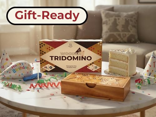 BSIRI Wooden Triangular Dominoes Set Triangle Tile Game Strategy for Adults Classic Domino and Family Board Games Night Travel Dominos Set with Storage Case for Home Table Play - color: Tridominoes