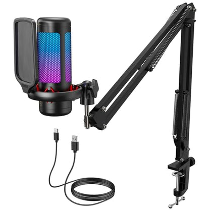 TONOR 붐 암이 있는 게이밍 마이크 세트, 콘텐츠 제작자용 보컬 콘덴서 마이크, 스탠드가 있는 PC용 USB 마이크, RGB, 탭 음소거, 게인 컨트롤, 게임 장비, 트위치, 스트리밍, TC310+ | 붐 암 세트, 제어 가능한 조명이 있는 USB 마이크, 원 탭 음소거, 볼륨 컨트롤, 디스코드, 트위치 스트리밍, 블랙, TC310+ - style: 붐 암이 있는 RGB 마이크