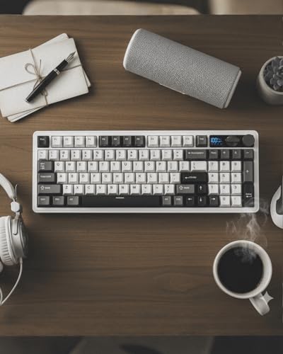 RK ROYAL KLUDGE M100 Wireless Mechanical Keyboard with Screen & Knob, White | Bluetooth/2.4G/USB RGB Gaming Keyboard with Number Pad, Hot Swappable Gasket Mount for Win/Mac/PC, PBT Keycaps, Cream Switch - color: White