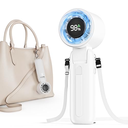 AI Handheld Fan Turbo, 100-Speed Portable Fan Rechargeable, Mini Fan with 12800 RPM Strong Airflow, Foldable 4-in-1 Personal Fan for Travel, Camping, Beach & Office, USB-C & Lightweight & Quiet - color: White