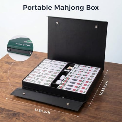 Pycoal Traditional Chinese Mahjong Tile Set, 1.4'' Melamine Mahjong Tiles Premium 146PCS Mahjong Set with Portable Carrying Case, Instruction Manual, Dice Set, Mah jongg Game Set for Family, Gathering - color: Green
