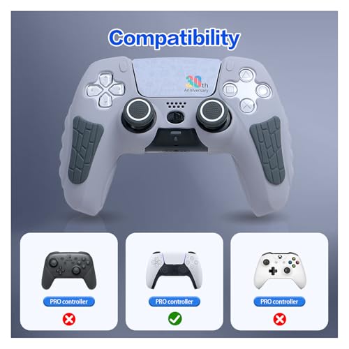 ECHZOVE PS5 Controller Cover Case – 30th Anniversary Limited Edition Protective Silicone Skin for PlayStation 5 Controller, Anti-Slip, Sweat-Resistant, Shockproof Grip Case (Light Grey) - color: light grey