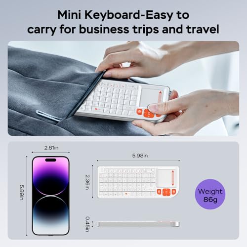 Mini Keyboard with Touchpad, Mini Bluetooth Keyboard, Ultra-Compact Portable for IT Professionals, Field Service Technicians, Home Theater PC & Multi-Device Travel - Durable &Reliable, White - color: white
