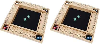 WE Games Shut The Box Wooden Board Game - Classic 4 Player Table Top Math Dice Game, Natural Wood, 8.5 in. Travel Size, 10 Numbers, for Families and Adults (Pack of 2) - color: Natural Wood, size: 8.5 x 8.5 x 1.25 in. (Pack of 2)