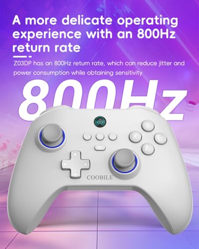 COOBILE Wireless Gaming Controller, Bluetooth Gamepad with Hall Joystick, hall trigger, Macro Back Key, no blind zones, support six-axis somatosensory,for iOS, Android, PC, Switch, Steam (white)