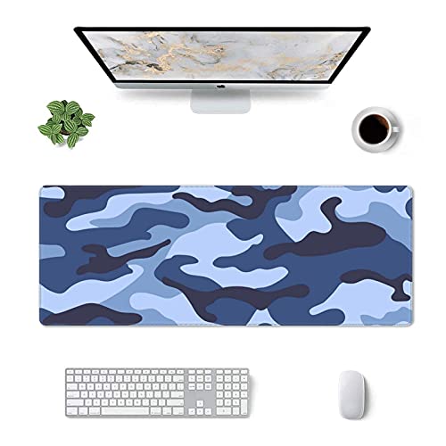 Navy Blue Military Camouflage Gaming Mouse Pad XL, Non Slip Rubber Base Mousepad, Stitched Edges Desk Pad, Extended Large Mice Pad,31.5 X 11.8 Inch - color: Military Camouflage Pattern