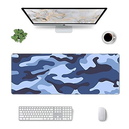 Navy Blue Military Camouflage Gaming Mouse Pad XL, Non Slip Rubber Base Mousepad, Stitched Edges Desk Pad, Extended Large Mice Pad,31.5 X 11.8 Inch - color: Military Camouflage Pattern