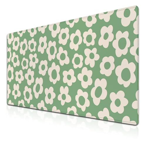 Keyboard Mouse Pad Green, Office Big Desk Pads Desk Decor for Girls Gaming Mouse Pads, Long Gaming Mouse Pad Non-Slip Rubber Base, 35.4 X 15.7 inch for Work/Game/Office/Home Vintage Flowers - color: Vintage Flowers