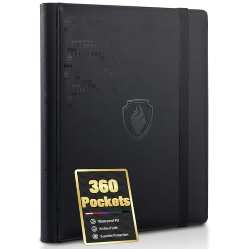 Premium 9 Pocket Card Binder for 360 Cards, Fabmaker PU Cover Trading Card Binder, Sturdy Card Collection Album, Sleek Card Holder Folders for Game Cards & Sports Cards, Black - color: Black, size: 360 Pocket