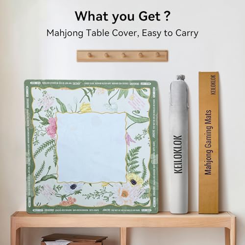 32.4x32.4 Inch Floral Mahjong Mat 3 MM Noise Reduction | Countryside Home Style Non-Slip No Creases with Tropical Plants Carrying Bag for Poker, Card, Board & Tile Games, Dominoes - color: Morandi Green