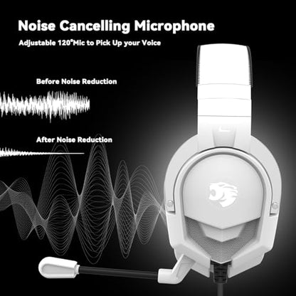 IMYB A88 Gaming Headset with Microphone, Stereo Wired Noise Cancelling Over-Ear Headphones with Mic for Pc, Ps5, Xbox One Series X/s, Ps4, Computer, Laptop, Mac, Nintendo, Gamer (White) - color: White