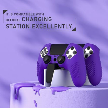 PlayVital 3D Studded Edition Anti-Slip Silicone Cover Case for ps5 Edge Controller, Soft Rubber Protector Skin for ps5 Edge Wireless Controller with 6 Thumb Grip Caps - Purple - color: Purple