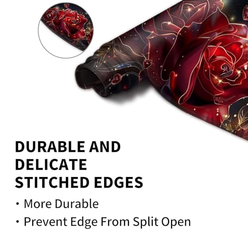 Large Gaming Playmat Compatible with MTG, Seamless Card Game Mat with Stitched Edges, 23.6 x 13.7 in Natural Rubber Desk Pad with Transparent Drawstring Bag, Flowers Roses - color: Flowers Roses, size: 24"X14" Regular