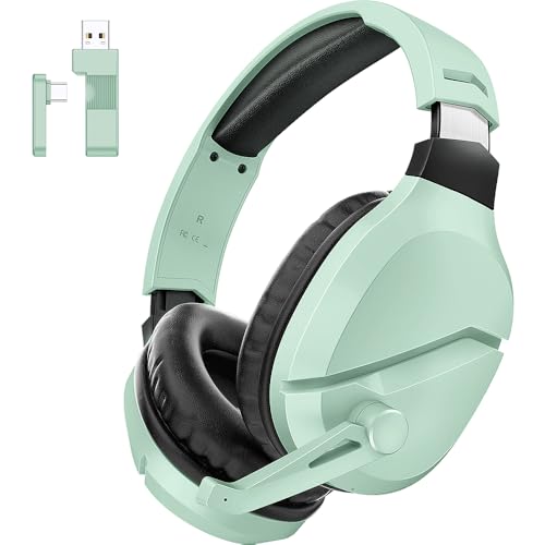 WolfLawS Wireless Gaming Headset with Mic for PS5 PC PS4, Green | 2.4G/Bluetooth Gaming Headphones, Noise Canceling Microphone, USB & Type-C Connector, Wired Mode for Controller - color: Green
