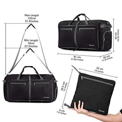 Gonex Large Foldable Travel Duffle Bag with Shoes Compartment, Packable Lightweight Water Repellent Duffel Bag for Camping Gym Weekender Bag - color: Black, size: 40L